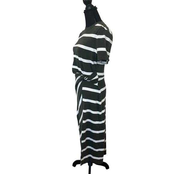 Tanya Taylor Olive Striped Dress LARGE Cotton Knit Work Career Designer $355 - Picture 11 of 13
